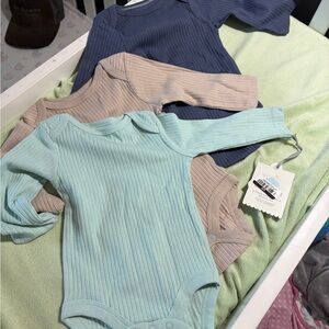 Cloud Island Long Sleeve Ribbed Tees - Blue, Beige, Light Blue